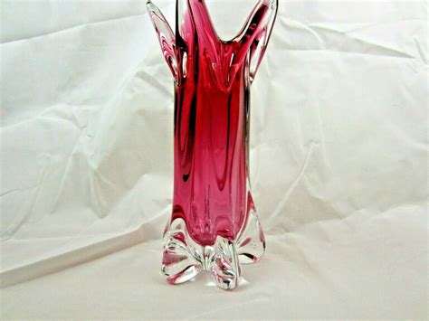 Vintage Large Murano Art Glass Vase Pink In Thick Heavy Glass Wilburs Art Glass Shop