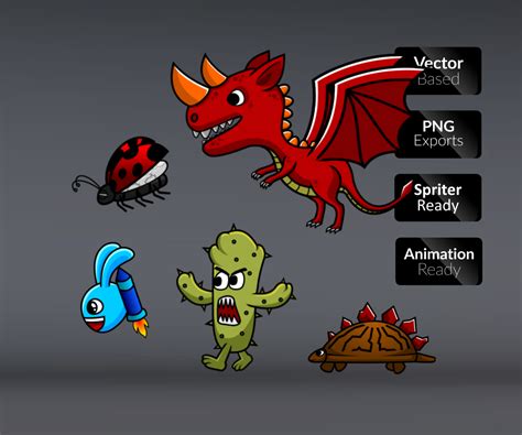 5 Enemy Monsters 2d Game Character Sprite Game Art Partners