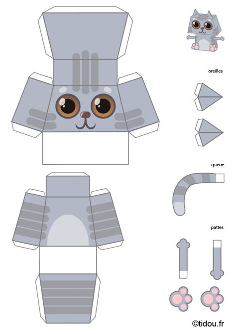 Paper toy chat gris à imprimer et découper - tidou.fr | Paper toys