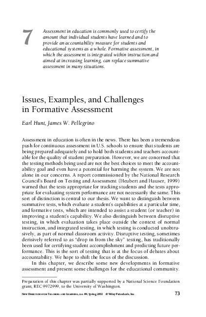 Pdf Issues Examples And Challenges In Formative Assessment James