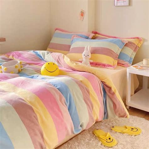 Soft Rainbow Bedding Set Bed Bedding Set Cute Bed Sheets