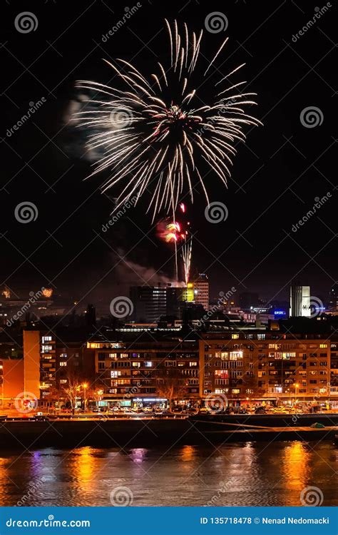 Fireworks In Novi Sad Serbia New Year`s Fireworks Editorial Stock