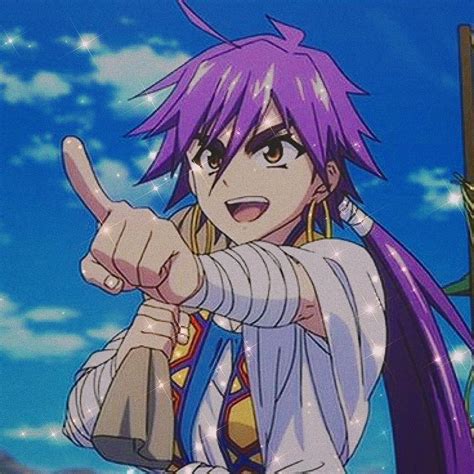An Anime Character With Purple Hair Pointing At Something