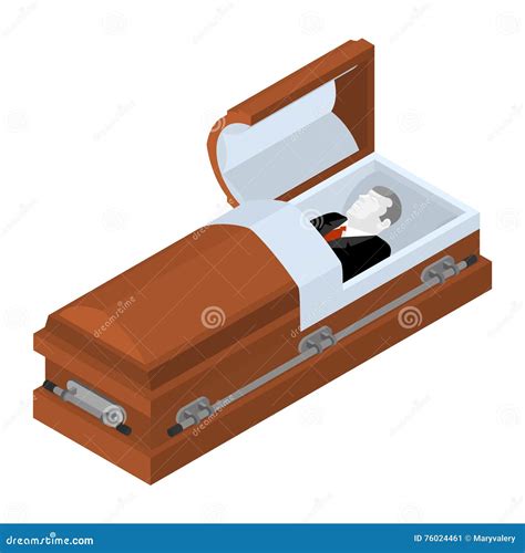 Deceased In Coffin Dead Man Lay In Wooden Casket Stock Vector