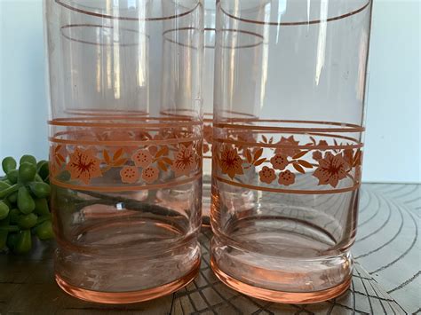 Set Of 4 Vintage Libbey Iced Tea Drinking Glasses Pink Glass Etsy