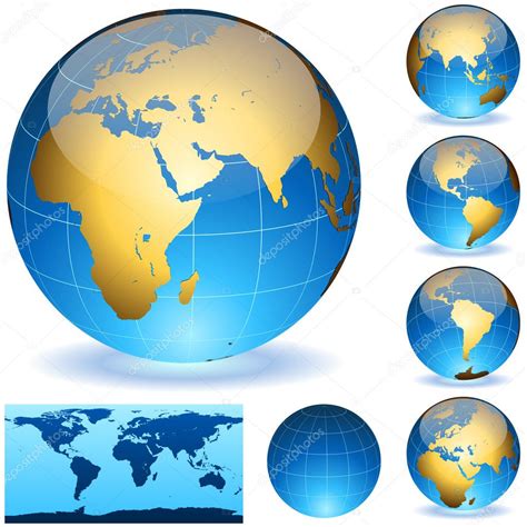 Vector Earth Globes And Detailed Shape Of The World Stock Vector By