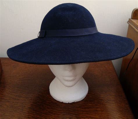 Womans Vintage Wide Brim Banded Hat In Felted Wool Fedora Dark Etsy