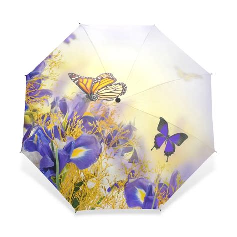 Creative Butterfly With Flower Three Folding Umbrella Uv Brand