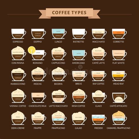 Types Of Coffee Vector Illustration Infographic Of Coffee Types Stock