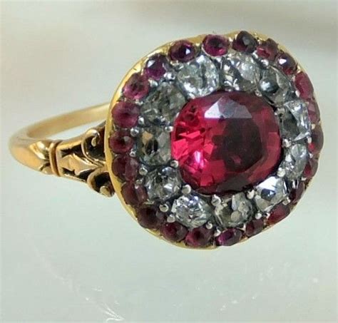 English Ca 1770 Diamonds And Red Spinells Gold Ring Measurement Of