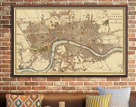 London Map Large Old Map Of London Fine Art Print On Paper Etsy Old