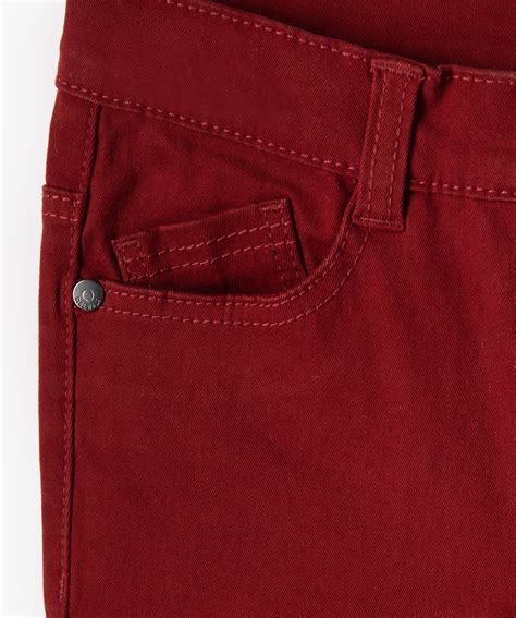 Pantalon Gar On Coupe Skinny En Toile Extensible Rouge Fonce Gemo
