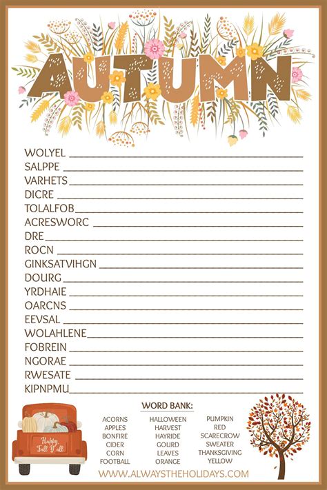 Fall Word Scramble With Answers Free Fall Printable Puzzle