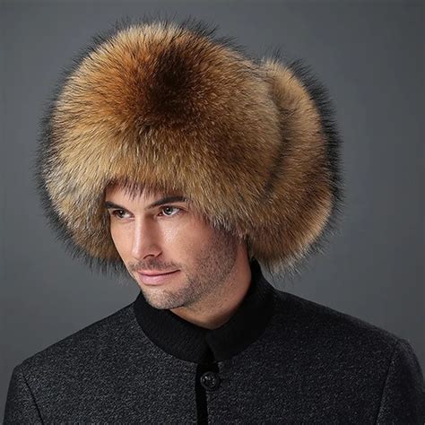 2018 Men Luxury Winter Russian Real Fox Fur Bomber Hats Warm Soft