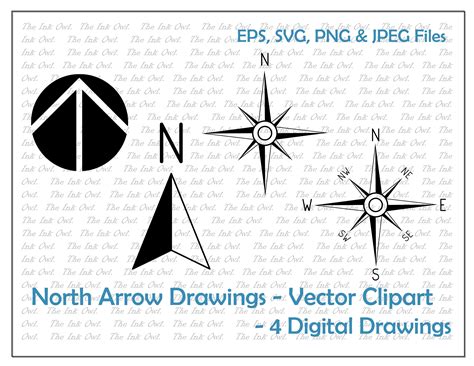 North Arrow Compass Vector Clipart Set Map Direction Graphic Etsy Ireland