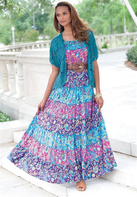 Vibrant Print Sleeveless Peasant Style Plus Size Maxi Dress With