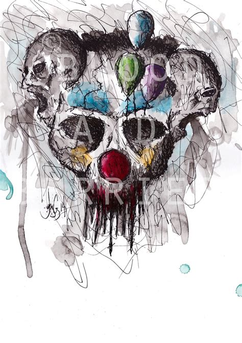 Evil Clown Skull Odd Freaky Dark Art 8 X 10 Print