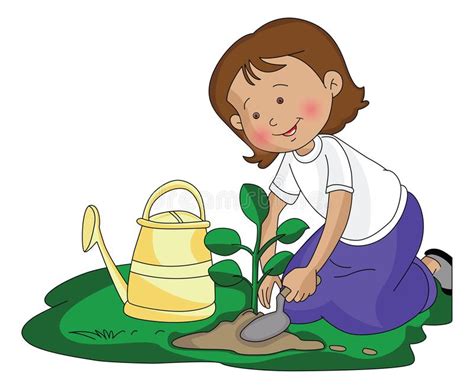 Planta Molhando Da Menina Pequena Do Jardineiro No Jardim Ilustração Do