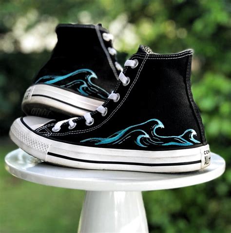 Painted Wave Shoes Custom Painted Converse Painted Canvas Shoes Hand