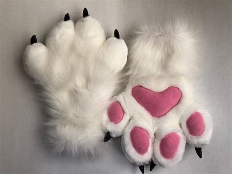 white fur paws with claws fursuit hand paws cat paws furry etsy uk