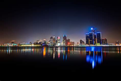Downtown Skyline At Night Detroit City Michiganphotography