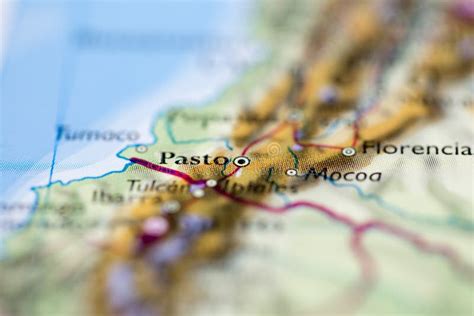 Shallow Depth Of Field Focus On Geographical Map Location Of Pasto City