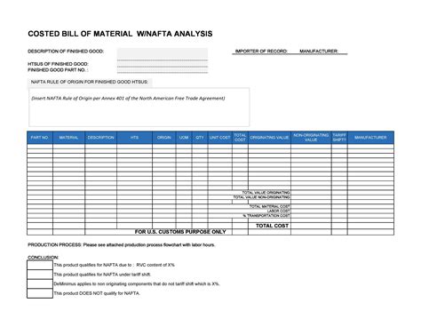 Bill Of Materials Template Free