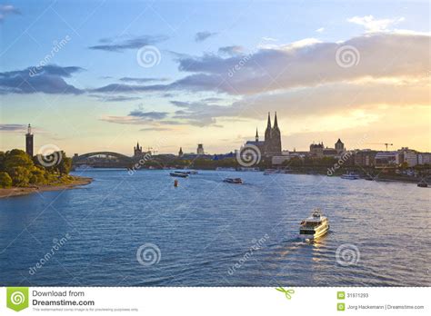Ship On River Rhein By Cologne Stock Image Image Of Rhine Beautiful