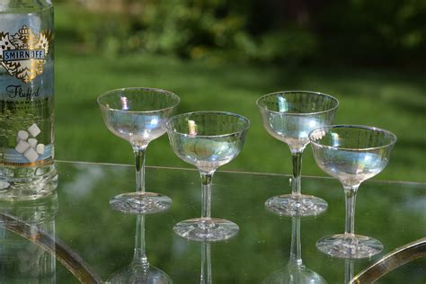 Vintage Iridescent Optic Cocktail Martini Glasses Set Of 4 Etsy Iridescent Vintage