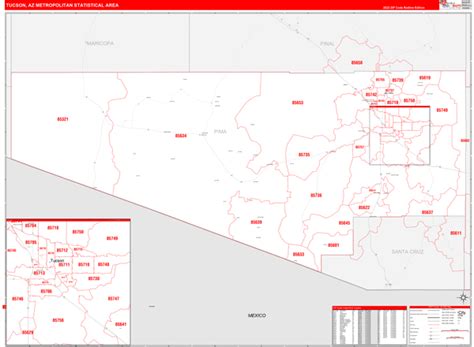 Tucson Az Metro Area Wall Map Red Line Style By Marketmaps Mapsales