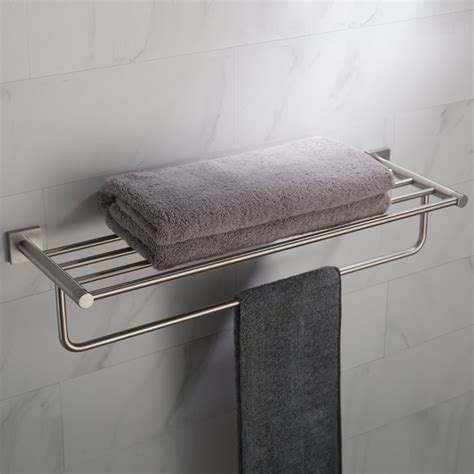 Kraus Ventus Bathroom Shelf With Towel Bar Brushed Nickel Finish