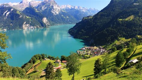 Sisikon Village And Urnersee Lake Part Of Lake Lucerne Switzerland