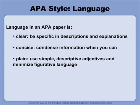 This resource, revised according to the 6th edition, second printing you may also visit our additional resources page for more examples of apa papers. Purdue owl apa style guide