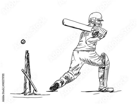 Hand Drawn Sketch Of Cricket Batsman In Vector Illustration Buy This