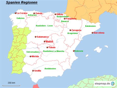 Und hier zum text mit einer karte zu den schönsten sehenswürdigkeiten spaniens. StepMap - Spanien Regionen - Landkarte für Spanien