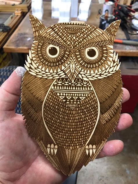 Laser Engraved Owl On 3mm Plywood Raster Engraved Using Lightburn
