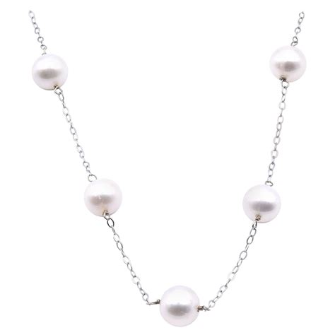 Carat Diamond Cultured Freshwater Pearl White Gold Wire Necklace For