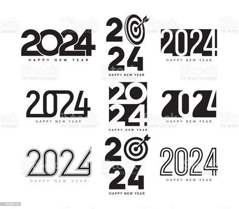 Set Simbol Selamat Tahun Baru 2024 Simbol Tahun 2024 Ilustrasi Stok