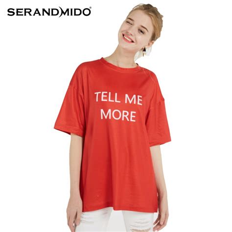 Serandmido Letter Print Oversize Women T Shirts Polyester Spandex O