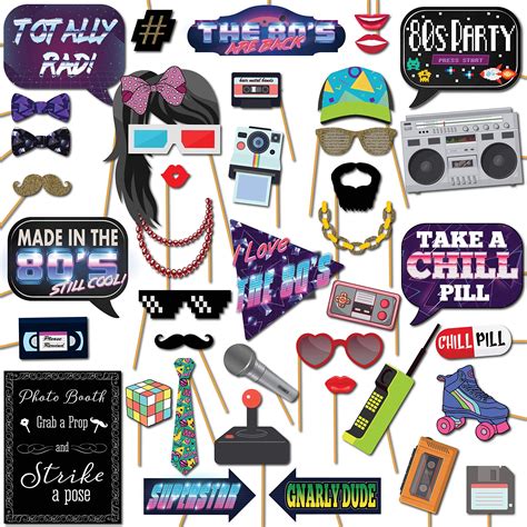 80s Photo Booth Props 41 Pc Photo Prop Kit With 8 X 10 Inch Sign 60