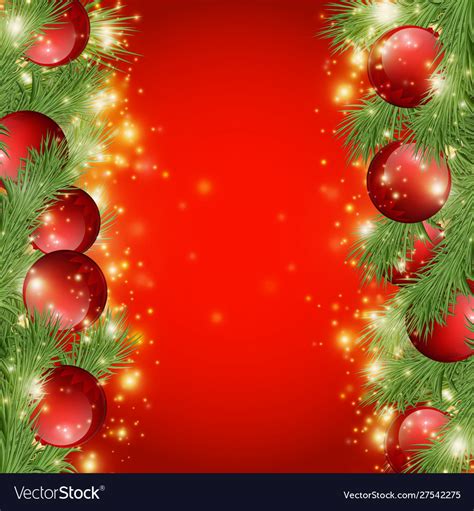 Red Shiny Background With Christmas Decorations Vector Image