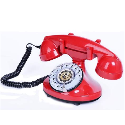 Red Vintage Phone Retro Rotary Dial Telephone Old Fashioned Office Desk