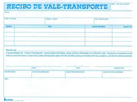 Recibo Vale Transporte C50f Tamoio