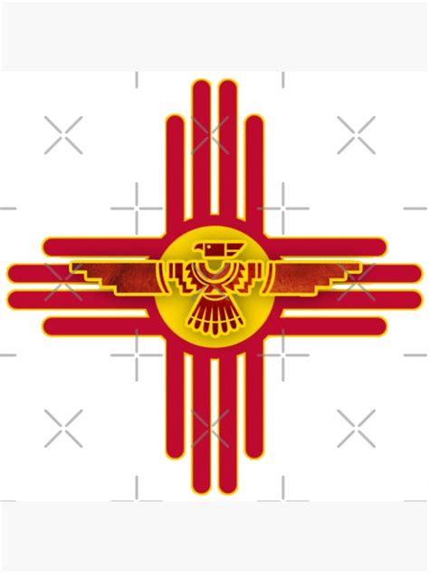 New Mexico Flag Zia Symbol Floral Nature Eagle Southwest Sun Art
