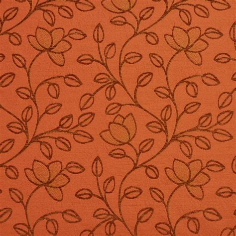 Coral Brown And Bronze Floral Vine Blossom Damask Upholstery Fabric