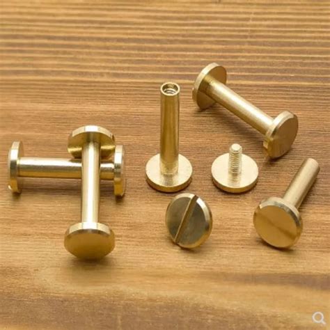 10pcs nut 10pcs screw head 8mm flat head solid pure brass leather rivet craft solid belt screw