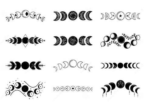 Mystical Moon Phases Collection Celestial Clipart Hand Drawn Line Art