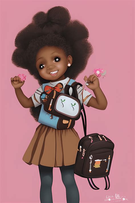 black girl preschool puffy hair hair bows hyper detailed school · creative fabrica