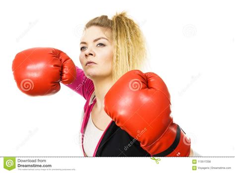 Woman Wearing Boxing Gloves Stock Photo Image Of Power Woman 113517256