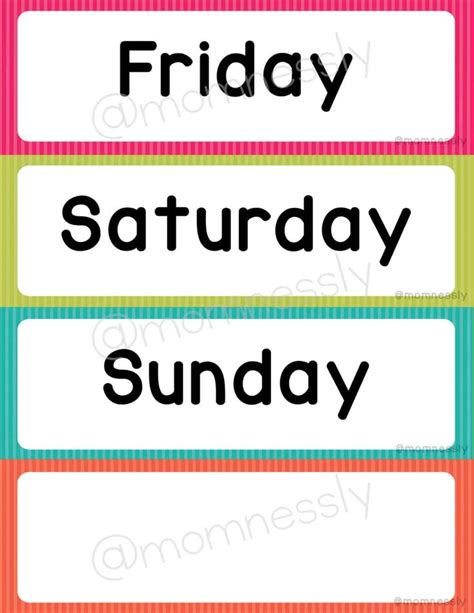The Words Friday Saturday And Sunday Are Shown In Three Different